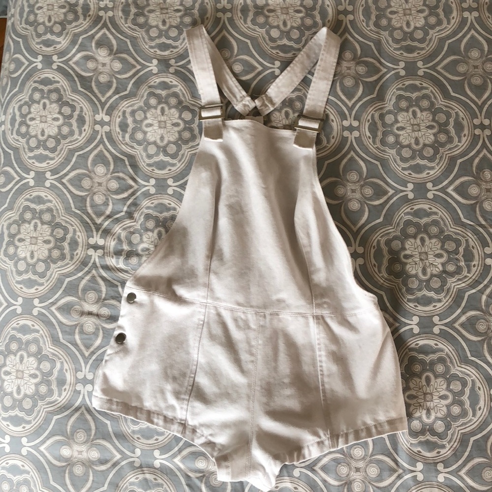 Style Stalker white denim overall shorts